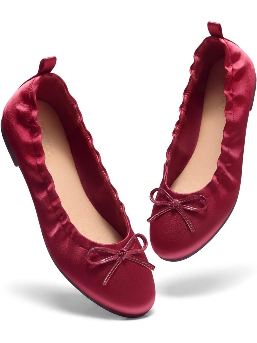 Women's Burgundy Satin Comfortable Bow Round Toe Slip On Dress Flats Shoes